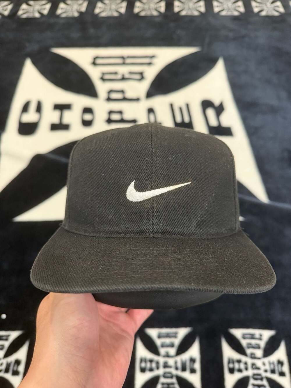Vintage Faded Black Nike Center Swoosh Snapback Hat